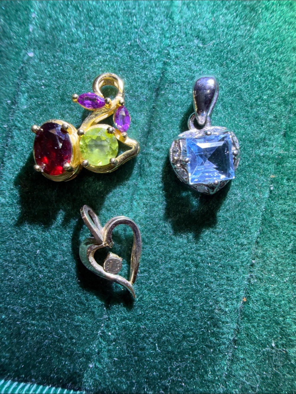 3 pieces pendant Multi-Gemstone Gold Pendant with Red, Lime and Purple Accents